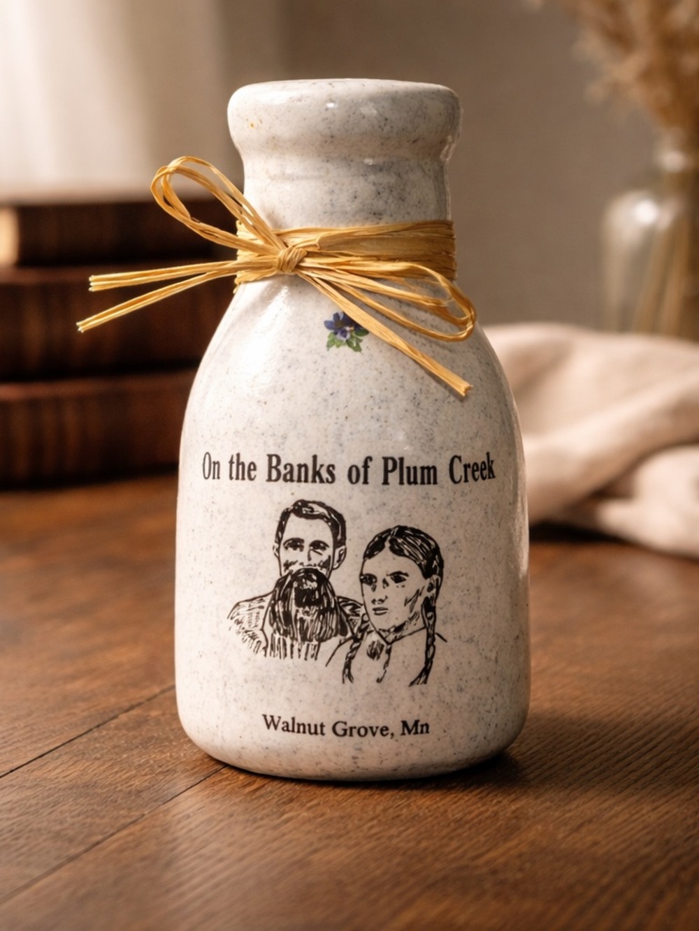 On the Banks of Plum Creek Souvenir Ceramic Bottle Walnut Grove MN
